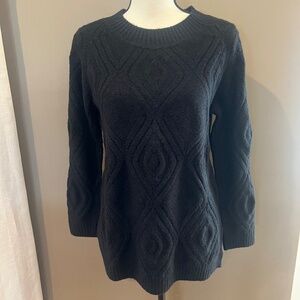 NWT Talbots Petite Black Metallic Sweater Diamond Pattern Crew neck, Size M